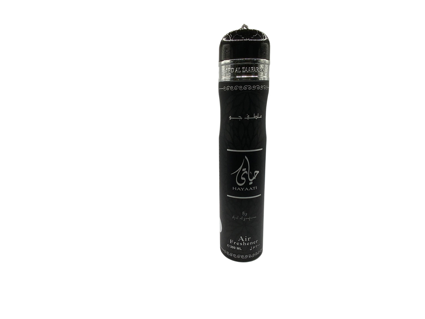 Black air freshener bottle with branding in a textured white box